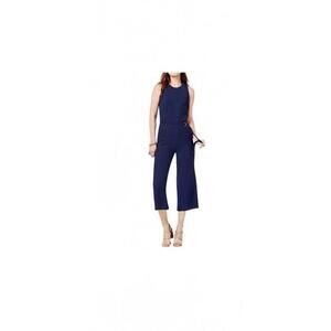 Michael Kors Navy Blue Sleeveless Belted Jumpsuit Cropped Wide Leg Pockets XL
